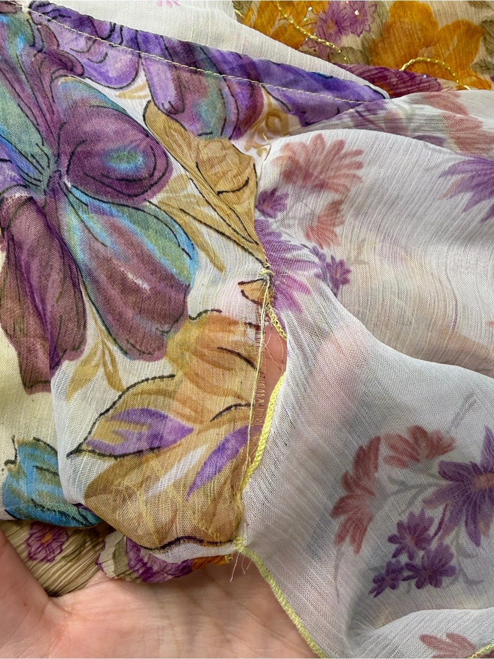 Vintage Sherly Y2K Fairy Dress Floral Chiffon
Handkerchief Hem Gold Embroidery M - Picture 10 of 10